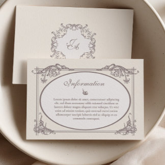 Remerciements Carte d'information de mariage baroque ivoire avec