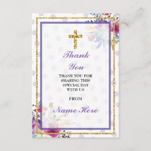 Remerciements Carte florale croisée sainte religieuse de baptême