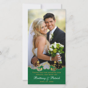 Remerciements Carte photo Mariage de rouleaux vert, blanc, or
