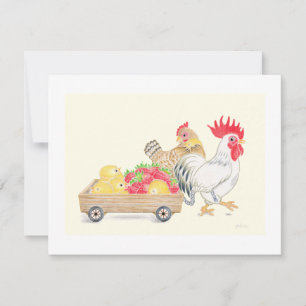 Remerciements Carte Plate Famille de Poulets Mignons Fraises