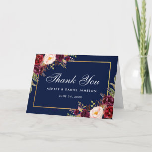 Remerciements Carte pliée de remerciement de mariage floral bleu