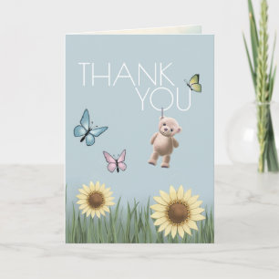 Remerciements Carte pliée de remerciement pour bébé ourson tourn