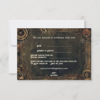 Remerciements Carte RSVP de mariage Steampunk Noir