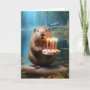 Remerciements Castor avec carte de gâteau d'anniversaire