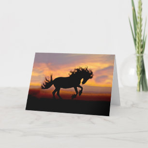 Remerciements Cheval noir au coucher du soleil Carte de voeux vi