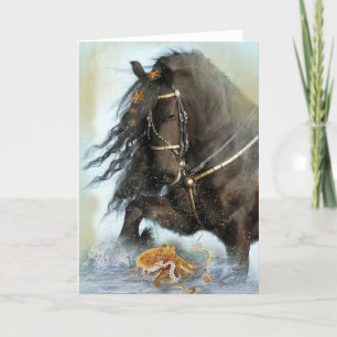 Remerciements Cheval noir - Carte de voeux