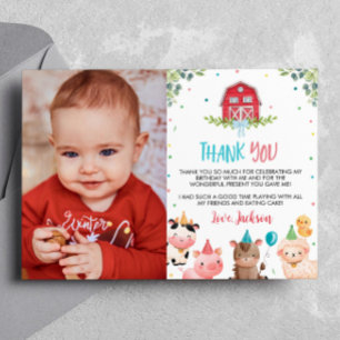Remerciements Cute Farm Animaux Anniversaire Photo Carte de reme