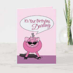 Remerciements Cute Girly Pig C'est ta carte de chérie d'annivers