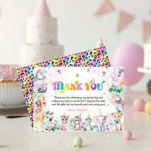 Remerciements Cute Safari Animaux Anniversaire Fête Carte de rem