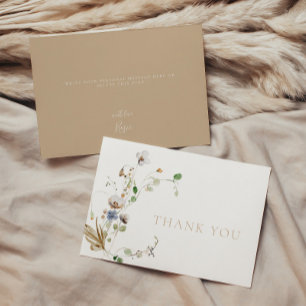 Remerciements Dainty Fleur sauvage Soft Tan Carte de remerciemen