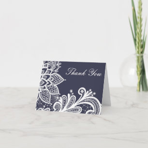 Remerciements Dentelle Vintage marine et blanche   Carte de reme