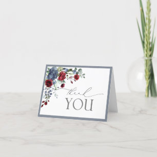 Remerciements Dusty Blue Bourgogne Red Watercolor Carte de remer