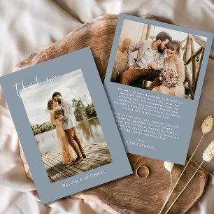 Remerciements Dusty Blue Photo Mariage Élégant Carte de remercie