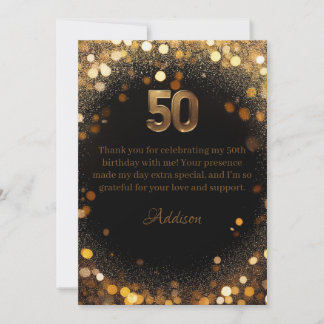 Remerciements Elégant Black & Gold 50e anniversaire Carte de rem