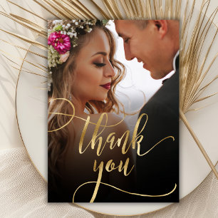 Remerciements Elegant Gold Script 2 Mariage photo Carte de remer