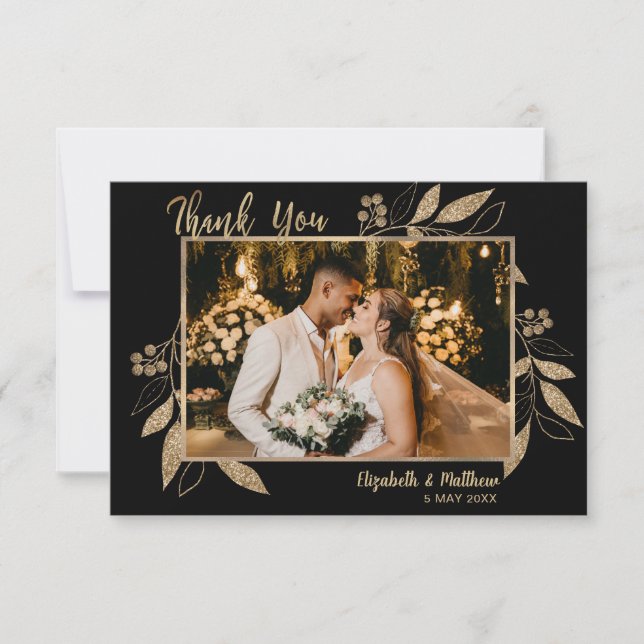 Remerciements Élégant Script Gold Feuille Photo Carte de remerci (Devant)