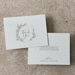 Remerciements Feuille minimale Olive Green Flat Carte de remer