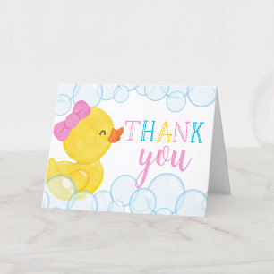 Remerciements Fille Aquarelle Canard en caoutchouc Plié Carte de