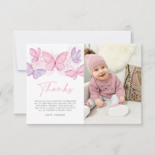 Remerciements Filles 1er anniversaire papillon photo Carte de re
