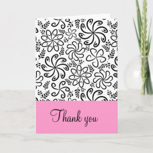 Remerciements Fleurs noires et blanches funky Carte de remerciem