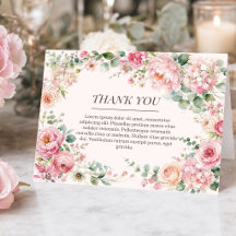 Fleurs romantiques de teint rosé & Carte de remerc