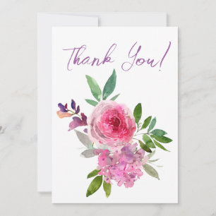 Remerciements Floral Aquarelle Blush Roses Carte de remerciement