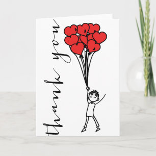 Remerciements Garçon avec le coeur Ballons Doodles Carte de reme