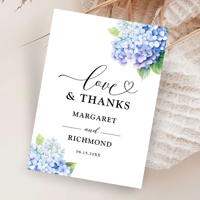 Remerciements Hydrangea Dusty Blue Floral Mariage Carte de remer (Créateur téléchargé)