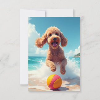 Remerciements Joyeux caniche à la carte de note de plage