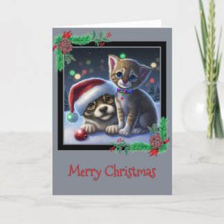 Remerciements Joyeux Noël Chiot et Kitten Carte de voeux