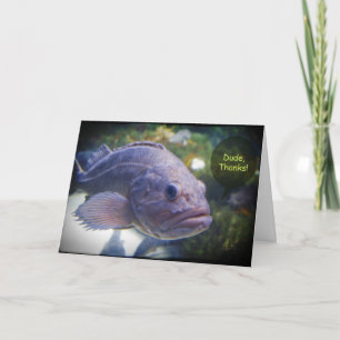 Remerciements Le type remercie des poissons avec le carte de