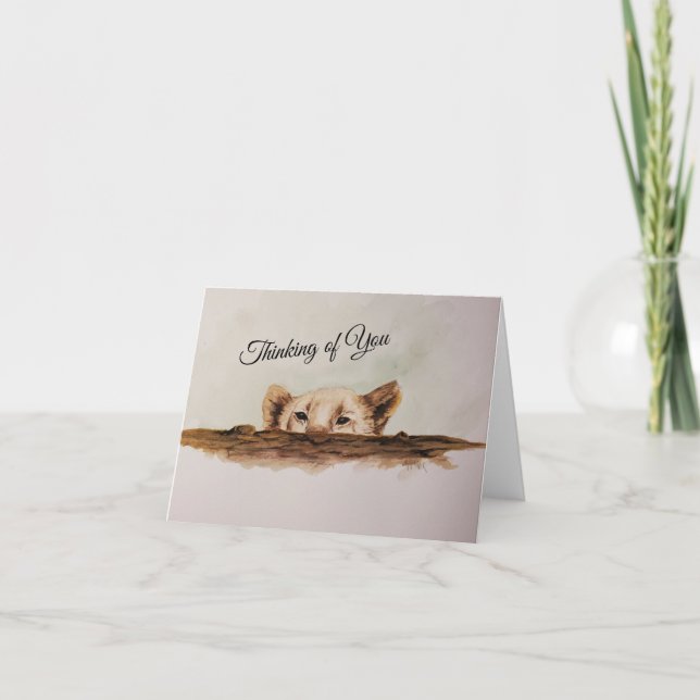 Remerciements Lion Cub regardant au-dessus d'une carte de note d (Devant)