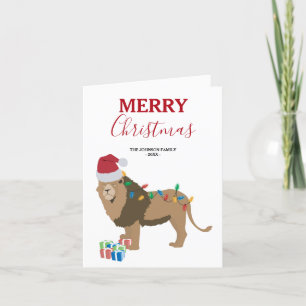 Remerciements Lion de Noël animal drôle avec carte de chapeau de