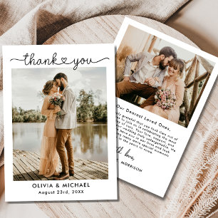 Remerciements Mariage Photo Simple Elegant Heart Carte de remerc
