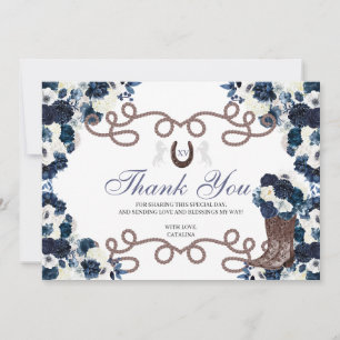 Remerciements Marine Blue Western Horse Quinceanera Carte de rem