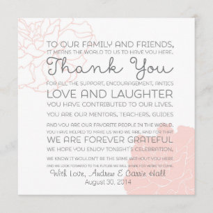 Remerciements Message de remerciement sur carte de table de mari
