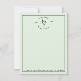 Remerciements Monogramme Script Vert Du Bureau De La Carte Note