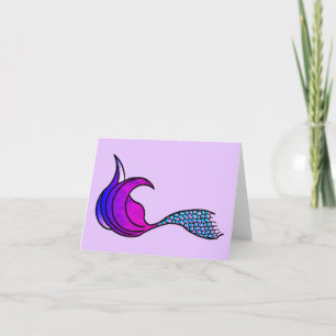 Remerciements Queue de sirène en rose, violet, turquoise carte b