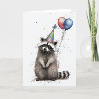 Remerciements Raccoon Anniversaire de fête Carte de voeux pliée