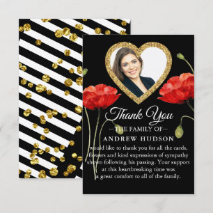 Remerciements Red Poppy Black Modern Funeral Carte de remercieme