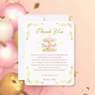 Remerciements Rêves rose et or Pony Baby shower Carte de remerci
