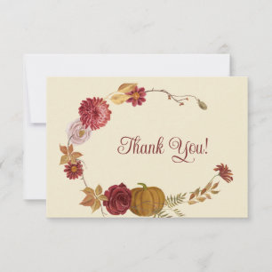 Remerciements Rustique Automne Floral Citrouille plié Carte de r