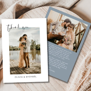 Remerciements Script Dusty Blue Photo Mariage Carte de remerciem