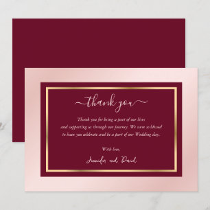 Remerciements Script moderne Burgundy Blush Gold Carte de remerc