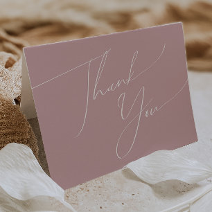 Remerciements Script Whimsical Dusty Rose plié Carte de remercie