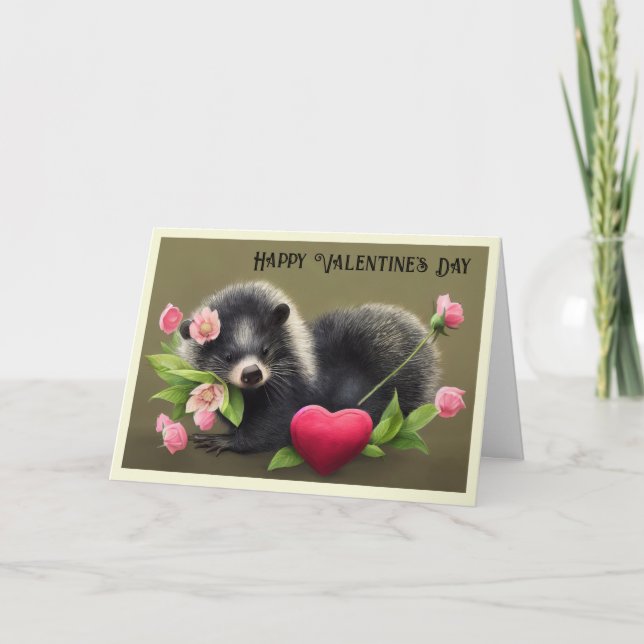 Remerciements Skunk Hugging Flowers Carte de Saint Valentin (Devant)