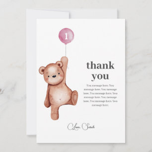 Remerciements Teddy Bear Girl Premier anniversaire Carte de reme