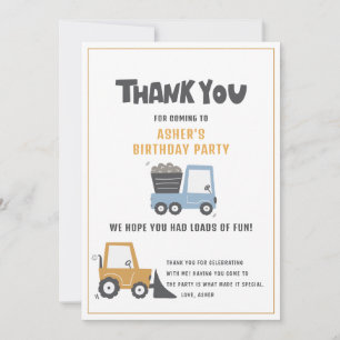 Remerciements Thème de construction Anniversaire Carte de remerc