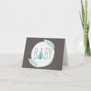 Remerciements Tipi de turquoise + Carte de bébé de plumes