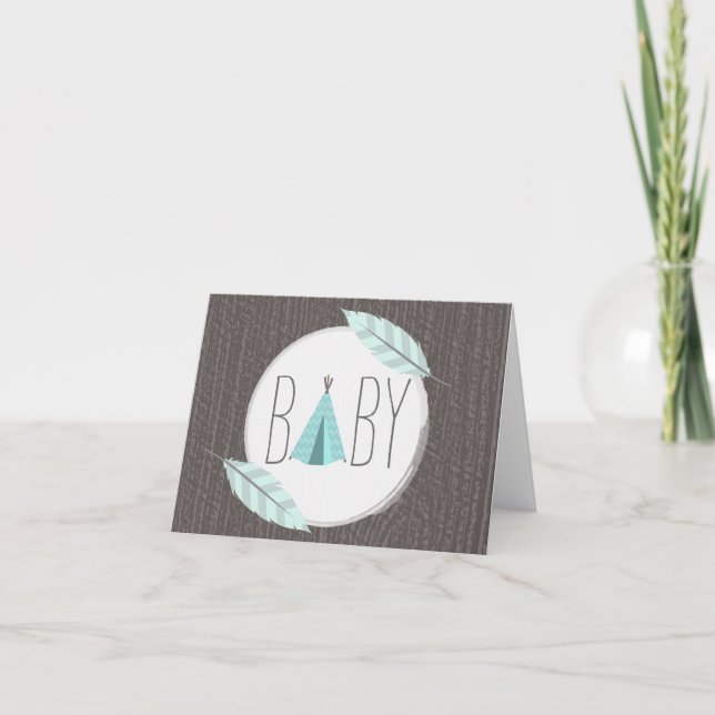 Remerciements Tipi de turquoise + Carte de bébé de plumes (Devant)